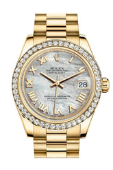 Rolex Datejust 31 White Mother Of Pearl Roman Dial Diamond Bezel 18K Yellow Gold President Ladies