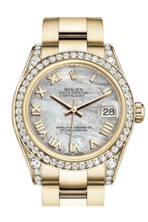 Rolex Datejust 31 White Mother Of Pearl Roman Dial Diamond Bezel Lug 18K Yellow Gold Ladies Watch