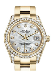 Rolex Datejust 31 White Mother Of Pearl Diamond Dial Bezel Lug 18K Yellow Gold Ladies Watch 178158 /