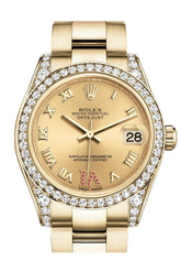 Rolex Datejust 31 Champagne Large Vi Rubies Dial Diamond Bezel Lug 18K Yellow Gold Ladies Watch