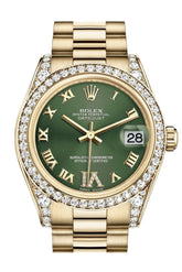 Rolex Datejust 31 Olive Green Vi Diamonds Dial Diamond Bezel Lug 18K Yellow Gold President Ladies