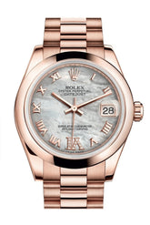 Rolex Datejust 31 White Mother Of Pearl Roman Large Vi Diamond Dial 18K Everose Gold President