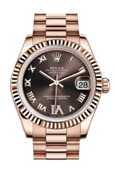 Rolex Datejust 31 Chocolate Large Vi Set With Diamond Dial Fluted Bezel 18K Everose Gold President