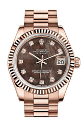 Rolex Datejust 31 Black Mother Of Pearl Diamond Dial Fluted Bezel 18K Everose Gold President Ladies