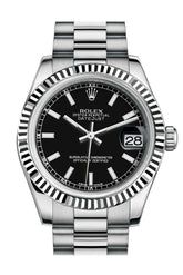 Rolex Datejust 31 Black Dial Fluted Bezel 18K White Gold President Ladies Watch 178279 / None
