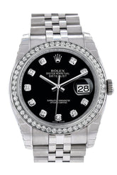 Rolex Datejust 36 Black Set With Diamonds Dial 18K White Gold Diamond Bezel Jubilee Mens Watch
