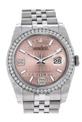 Rolex Datejust 36 Pink Waves Set With Diamonds Dial 18K White Gold Diamond Bezel Jubilee Mens Watch