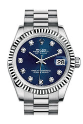 Rolex Datejust 31 Blue Diamond Dial Fluted Bezel 18K White Gold President Ladies Watch 178279 / None