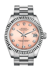 Rolex Datejust 31 Pink Diamond Dial Fluted Bezel 18K White Gold President Ladies Watch 178279 / None