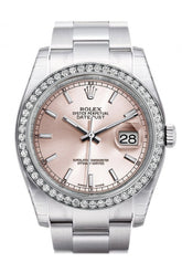 Rolex Datejust 36 Pink Dial 18K White Gold Diamond Bezel Mens Watch 116244 / None