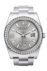 Rolex Datejust 36 Rhodium Waves Diamond Dial 18K White Gold Bezel Mens Watch 116244 / None