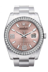 Rolex Datejust 36 Pink Waves Set With Diamonds Dial 18K White Gold Diamond Bezel Mens Watch 116244 /