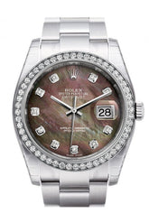 Rolex Datejust 36 Black Mother-Of-Pearl Set With Diamonds Dial 18K White Gold Diamond Bezel Mens