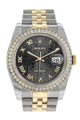Rolex Datejust 36 Black Jubilee Roman Dial 18K White Gold Diamond Bezel Ladies Watch 116243