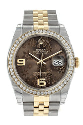 Rolex Datejust 36 Bronze Floral Motif Dial 18K White Gold Diamond Bezel Jubilee Ladies Watch 116243