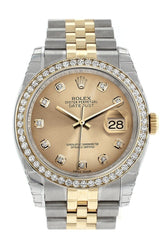 Rolex Datejust 36 Champagne Set With Diamonds Dial 18K White Gold Diamond Bezel Jubilee Ladies Watch