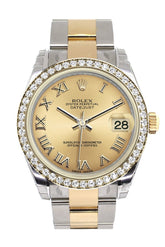 Rolex Datejust 31 Champagne Roman Dial Diamond Bezel Yellow Gold Two Tone Watch 178383