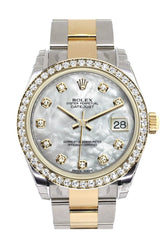 Rolex Datejust 31 White Mother-Of-Pearl Diamond Dial Bezel Yellow Gold Two Tone Watch 178383