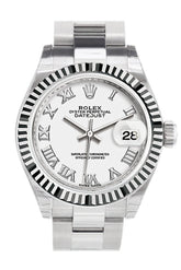 Rolex Datejust 28 White Roman Dial Fluted Bezel Steel Ladies Watch 279174