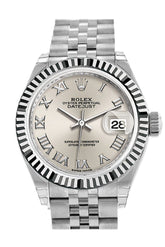 Rolex Datejust 28 Silver Roman Dial Fluted Bezel Steel Jubilee Ladies Watch 279174