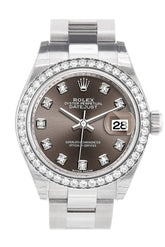 Rolex Datejust 28 Dark Grey Set With Diamonds Dial Diamond Bezel Steel Ladies Watch 279384Rbr