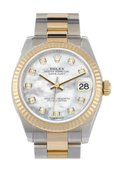 Rolex Datejust 31 White Mother-Of-Pearl Diamond Dial Fluted Bezel 18K Yellow Gold Two Tone Watch