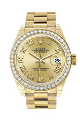 Rolex Datejust 28 Champagne Roman Dial Diamond Bezel President Ladies Watch 279138Rbr