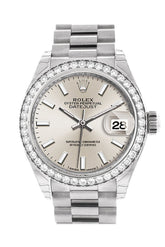 Rolex Datejust 28 Silver Dial Diamond Bezel President Ladies Watch 279136Rbr