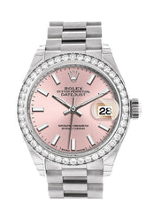 Rolex Datejust 28 Pink Dial Diamond Bezel President Ladies Watch 279136Rbr