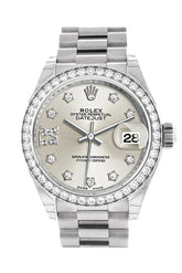 Rolex Datejust 28 Silver Diamond Set In Star Dial Bezel President Ladies Watch 279136Rbr