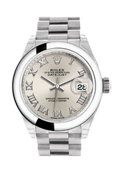 Rolex Datejust 28 Silver Roman Dial Dome Bezel President Ladies Watch 279166