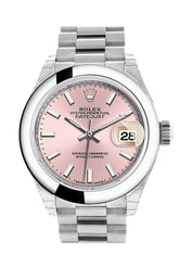 Rolex Datejust 28 Pink Dial Dome Bezel President Ladies Watch 279166