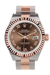 Rolex Datejust 28 Chocolate Roman Dial Fluted Bezel Oyster Ladies Watch 279171