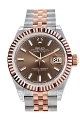Rolex Datejust 28 Chocolate Dial Fluted Bezel Jubilee Ladies Watch 279171
