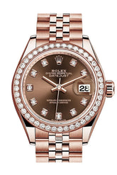 Rolex Datejust 28 Chocolate Diamond Dial Bezel Rose Gold Jubilee Ladies Watch 279135Rbr / None