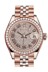 Rolex Datejust 28 Diamond Paved Roman Dial Bezel Rose Gold Jubilee Ladies Watch 279135Rbr / None