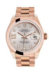 Rolex Datejust 28 Sundust 9 Diamonds Set In Star Dial Rose Gold President Ladies Watch 279165 / None