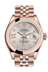Rolex Datejust 28 Sundust 9 Diamonds Set In Star Dial Rose Gold Jubilee Ladies Watch 279165 / None
