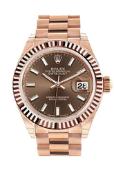 Rolex Datejust 28 Chocolate Dial Fluted Bezel Rose Gold President Ladies Watch 279175 / None