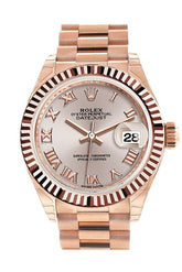 Rolex Datejust 28 Sundust Roman Dial Fluted Bezel Rose Gold President Ladies Watch 279175 / None