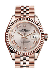 Rolex Datejust 28 Sundust Roman Dial Fluted Bezel Rose Gold Jubilee Ladies Watch 279175 / None