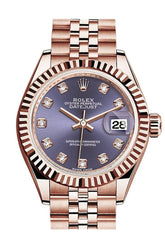 Rolex Datejust 28 Aubergine Diamond Dial Fluted Bezel Rose Gold Jubilee Ladies Watch 279175 / None