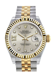 Rolex Datejust 28 Silver 9 Diamonds Set In Star Dial Fluted Yellow Gold Two Tone Jubilee Ladies