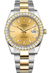 Rolex Custom Diamond Bezel Datejust 41Mm Champagne Dial Two Tone Oyster Mens Watch 126333 / Si None