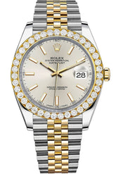 Rolex Custom Diamond Bezel Datejust 41Mm Silver Dial Two Tone Jubilee Mens Watch 126333 / Si None