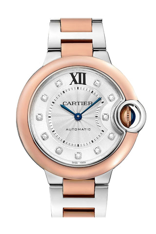 Cartier 33 Diamond Dial Rose Gold Two Tone  Silvered Dial Watch W3BB0021