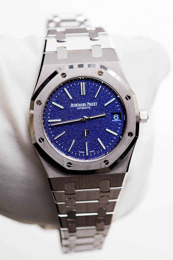 Audemars Piguet Royal Oak Jumbo Extra Thin White Gold Grainy Blue Dial Watch 16202BC.OO.1240BC.02