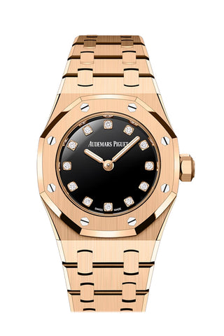 Audemars Piguet 67630OR.OO.1312OR.01-B Royal Oak 23 Mini Frosted Pink Gold Black Onyx DiamondDial