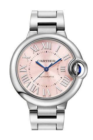 Cartier Ballon Bleu de Cartier Watch 33 mm Steel Case Fluted Steel Crown Set With A Synthetic Cabochon-Shaped Spinel Pink Sunray Dial WSBB0068