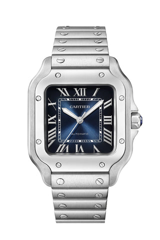 Cartier Santos de Cartier Blue Dial Watch & 35.1 mm Steel Case & WSSA0063